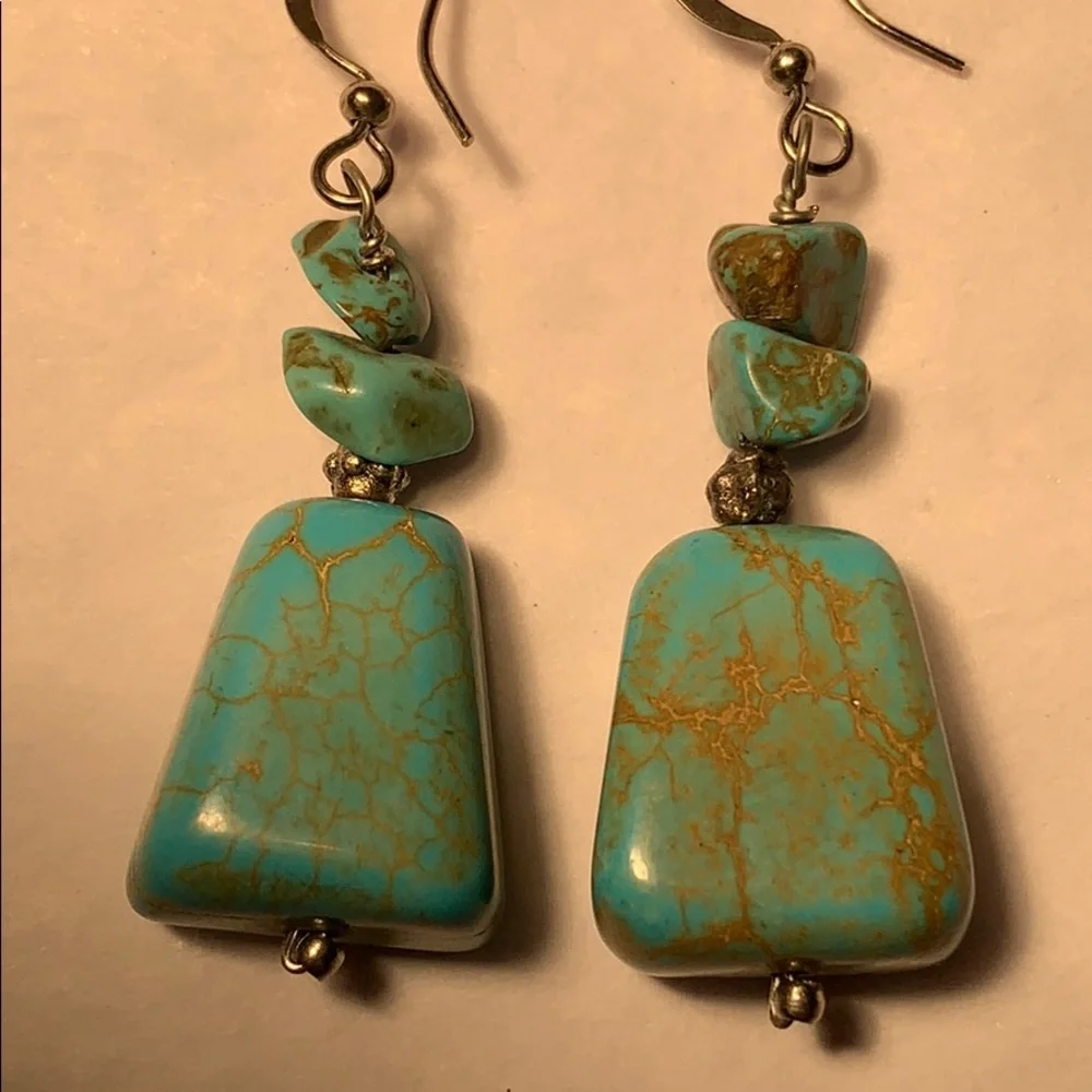 Handmade real turquoise earrings - Picture 3 of 9